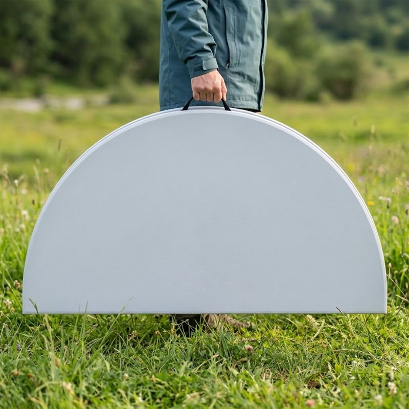 Τραπέζι catering - συνεδρίου Capri Megapap πτυσσόμενο – βαλίτσα στρογγυλό χρώμα λευκό του πάγου Ø152x74εκ. - Image 2