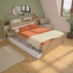 Solea κρεβάτι διπλό με 2 αποθηκευτικά συρτάρια & 2 πτυσσόμενα ράφια για κομοδίνα 214x214x97εκ. ( για στρώμα 140x190εκ. ) Blond Oak / Λευκό