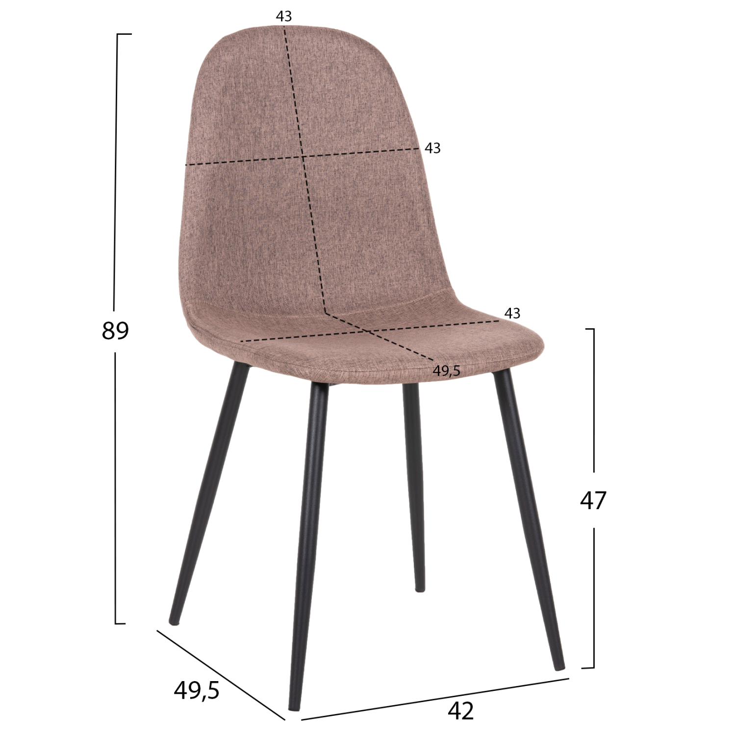 ΚΑΡΕΚΛΑ LEONARDO HM00100.28 ΥΦΑΣΜΑ ΣΚΟΥΡΟ ΜΠΕΖ & ΜΑΥΡΑ ΜΕΤΑΛ. ΠΟΔΙΑ 42x49,5x89Υεκ. 4τμχ - Image 2