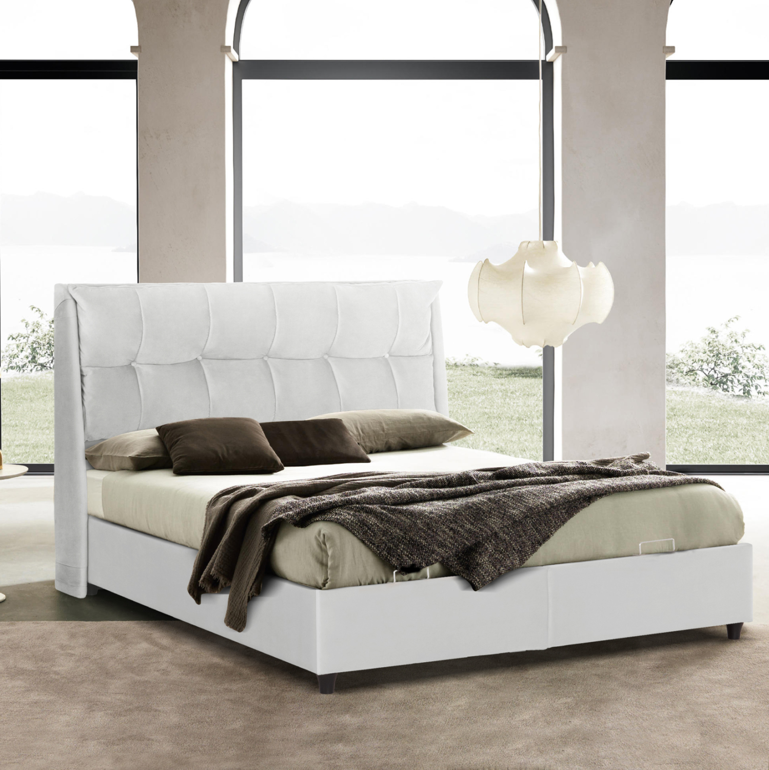 ΚΡEΒΑΤΙ ΜΕ ΑΠΟΘΗΚΕΥΤΙΚΟ ΧΩΡΟ DREAMLET HM716.03 ΛΕΥΚΟ TEDDY ΥΦΑΣΜΑ- ΓΙΑ ΣΤΡΩΜΑ 160x200εκ. - Image 2