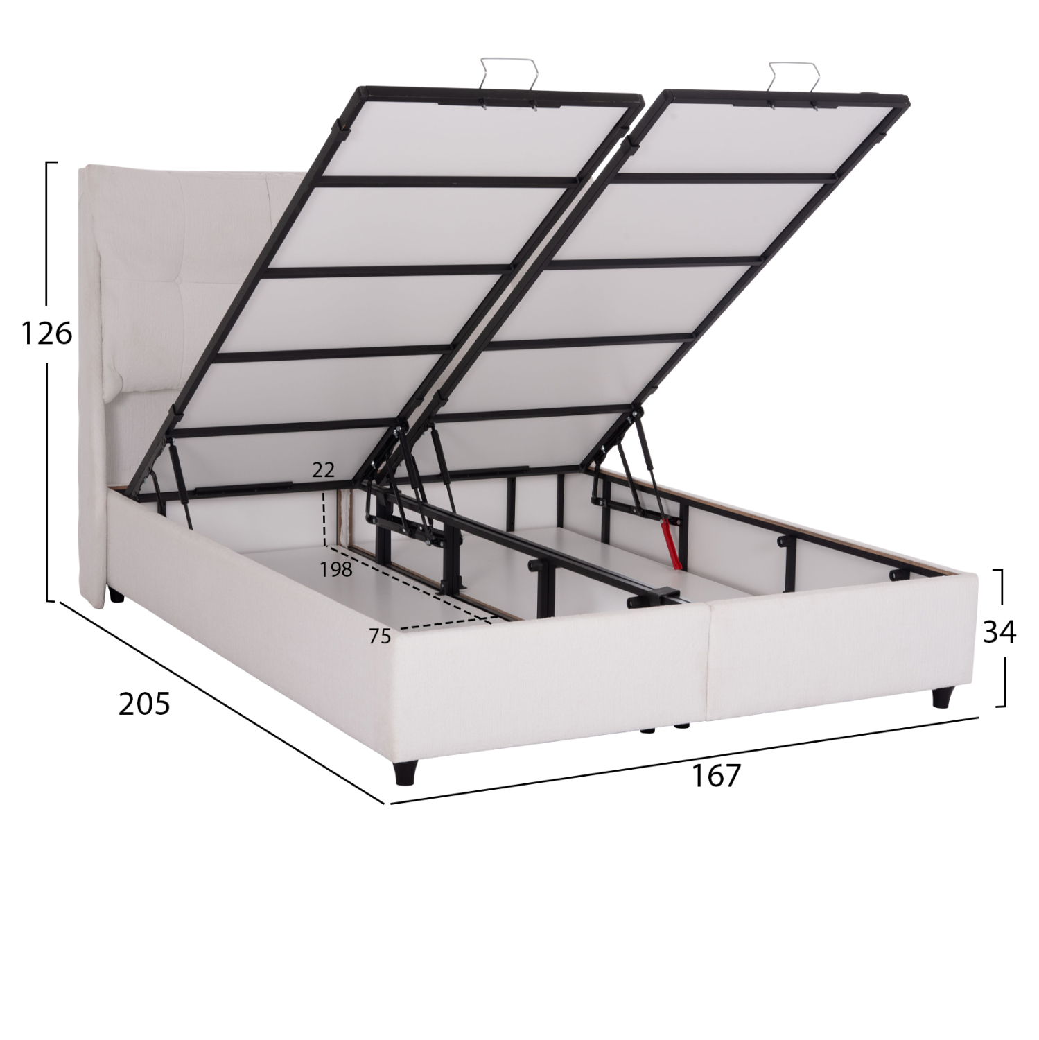 ΚΡEΒΑΤΙ ΜΕ ΑΠΟΘΗΚΕΥΤΙΚΟ ΧΩΡΟ DREAMLET HM716.03 ΛΕΥΚΟ TEDDY ΥΦΑΣΜΑ- ΓΙΑ ΣΤΡΩΜΑ 160x200εκ. - Image 3