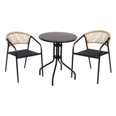 ΣΕΤ ΤΡΑΠΕΖΑΡΙΑΣ 3ΤΜΧ LINO HM10728.03-- 2 ΜΕΤΑΛ. ΚΑΡΕΚΛΕΣ--ΣΤΡΟΓΓΥΛΟ ΤΡΑΠΕΖΙ Φ60εκ ΜΑΥΡΟ