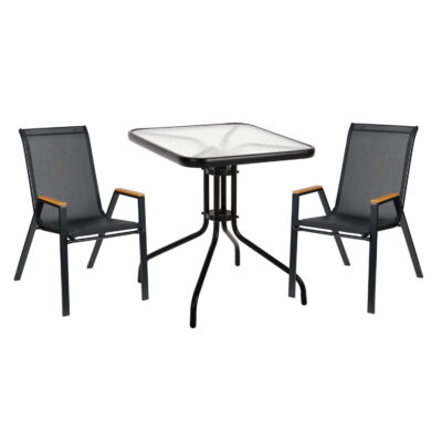 ΣΕΤ ΤΡΑΠΕΖΑΡΙΑΣ 3ΤΜΧ FIGO HM10730.03-- 2 ΚΑΡΕΚΛΕΣ & ΤΕΤΡΑΓΩΝΟ ΤΡΑΠΕΖΙ 60x60εκ ΜΑΥΡΟ