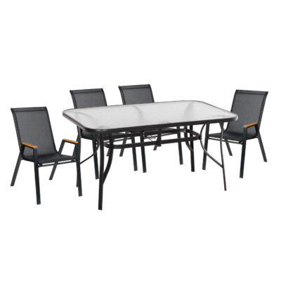 ΣΕΤ ΤΡΑΠΕΖΑΡΙΑΣ 5ΤΜΧ BRUNO HM10729.03 ΚΑΡΕΚΛΕΣ ΜΕΤΑΛΛΙΚΕΣ & ΤΡΑΠΕΖΙ 150x90εκ ΜΑΥΡΟ