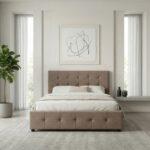 Κρεβάτι Iro Megapap υφασμάτινο με αποθηκευτικό χώρο χρώμα μπεζ - καφέ 160x200εκ.