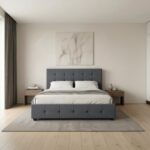 Κρεβάτι Iro Megapap υφασμάτινο με αποθηκευτικό χώρο χρώμα ανθρακί 150x200εκ.