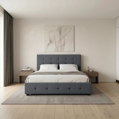 Κρεβάτι Iro Megapap υφασμάτινο με αποθηκευτικό χώρο χρώμα ανθρακί 150x200εκ.