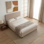 Κρεβάτι Ovelia Megapap υφασμάτινο χρώμα μπεζ 160x200εκ.