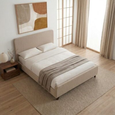 Κρεβάτι Ovelia Megapap υφασμάτινο χρώμα μπεζ 150x200εκ.