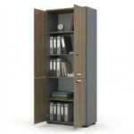 Ντουλάπα γραφείου με κλειδαριά επαγγελματική Venturo Megapap χρώμα ανθρακί - καρυδί 80x40x200εκ.