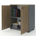 Ντουλάπι γραφείου με κλειδαριά επαγγελματικό Venturo Megapap χρώμα ανθρακί - καρυδί 80x40x80εκ.