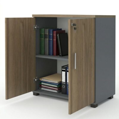 Ντουλάπι γραφείου με κλειδαριά επαγγελματικό Venturo Megapap χρώμα ανθρακί - καρυδί 80x40x80εκ.