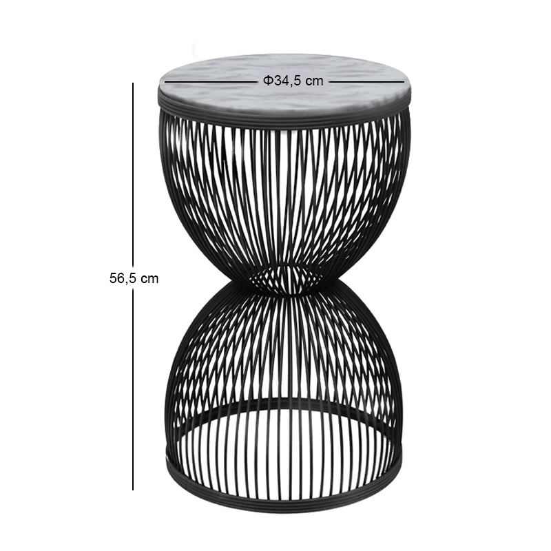 Τραπεζάκι βοηθητικό Stella Megapap μεταλλικό - Mdf χρώμα μαύρο - λευκό εφέ μαρμάρου Ø34,5x56,5εκ. - Image 2