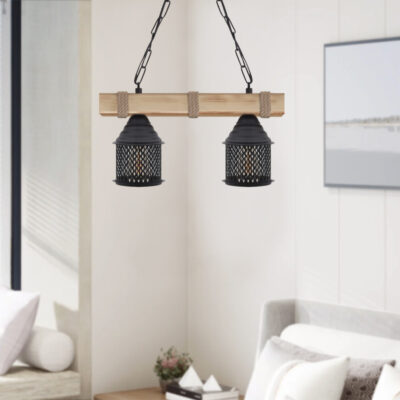 Φωτιστικό οροφής Elora Megapap E27 ξύλινο - μεταλλικό δίφωτο χρώμα φυσικό - μαύρο 40x13x75εκ.