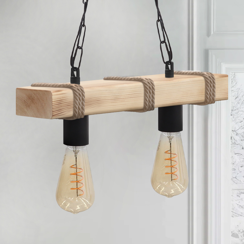 Φωτιστικό οροφής Vero Megapap E27 ξύλινο δίφωτο χρώμα φυσικό 40x8x65εκ. - Image 2