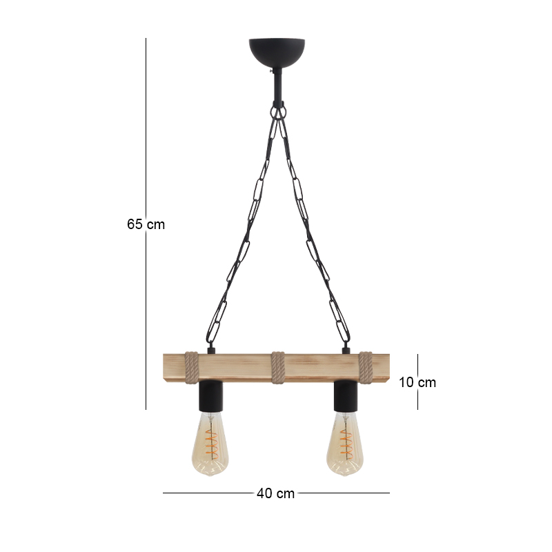 Φωτιστικό οροφής Vero Megapap E27 ξύλινο δίφωτο χρώμα φυσικό 40x8x65εκ. - Image 3
