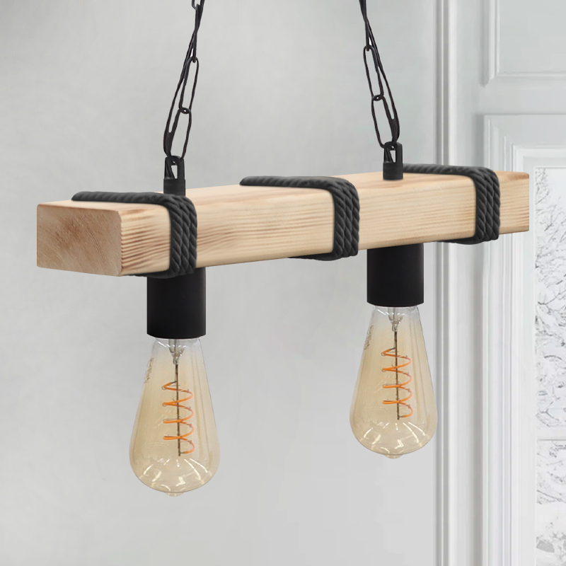 Φωτιστικό οροφής Vero Megapap E27 ξύλινο δίφωτο χρώμα φυσικό - μαύρο 40x8x65εκ. - Image 2