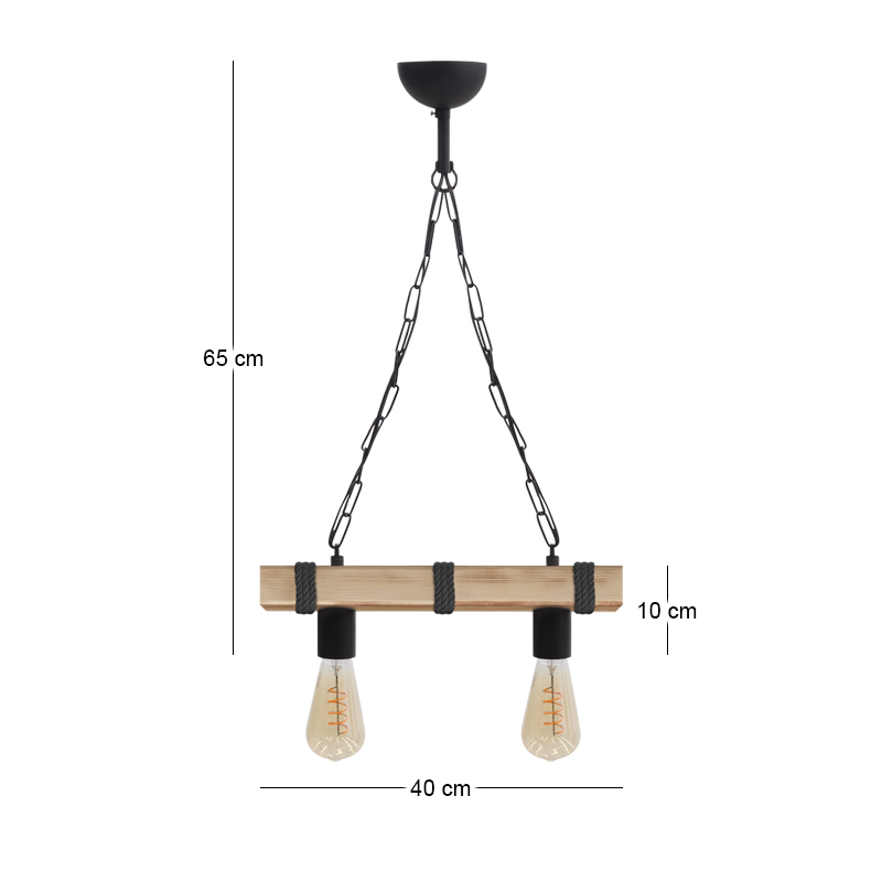 Φωτιστικό οροφής Vero Megapap E27 ξύλινο δίφωτο χρώμα φυσικό - μαύρο 40x8x65εκ. - Image 3