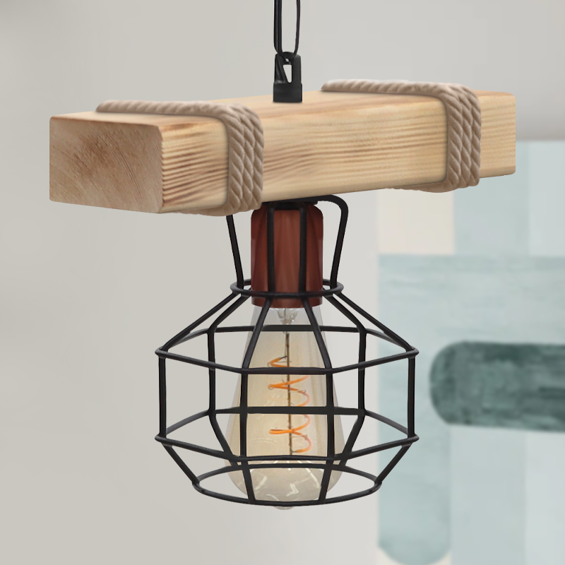 Φωτιστικό οροφής Lumenia Megapap E27 ξύλινο - μεταλλικό μονόφωτο χρώμα φυσικό - μαύρο 25x14x80εκ. - Image 2