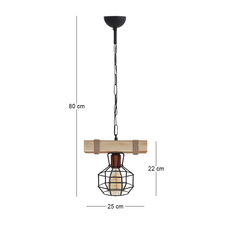 Φωτιστικό οροφής Lumenia Megapap E27 ξύλινο - μεταλλικό μονόφωτο χρώμα φυσικό - μαύρο 25x14x80εκ. - Image 3