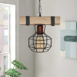 Φωτιστικό οροφής Lumenia Megapap E27 ξύλινο - μεταλλικό μονόφωτο χρώμα φυσικό - μαύρο 25x14x80εκ.