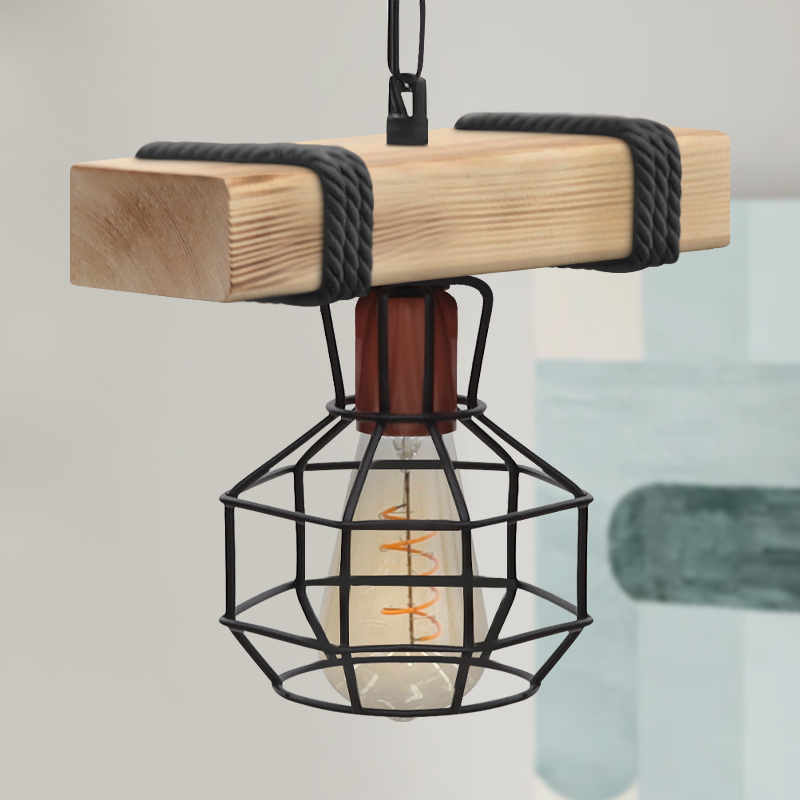 Φωτιστικό οροφής Lumenia Megapap E27 ξύλινο - μεταλλικό μονόφωτο χρώμα φυσικό - μαύρο 25x14x80εκ. - Image 2