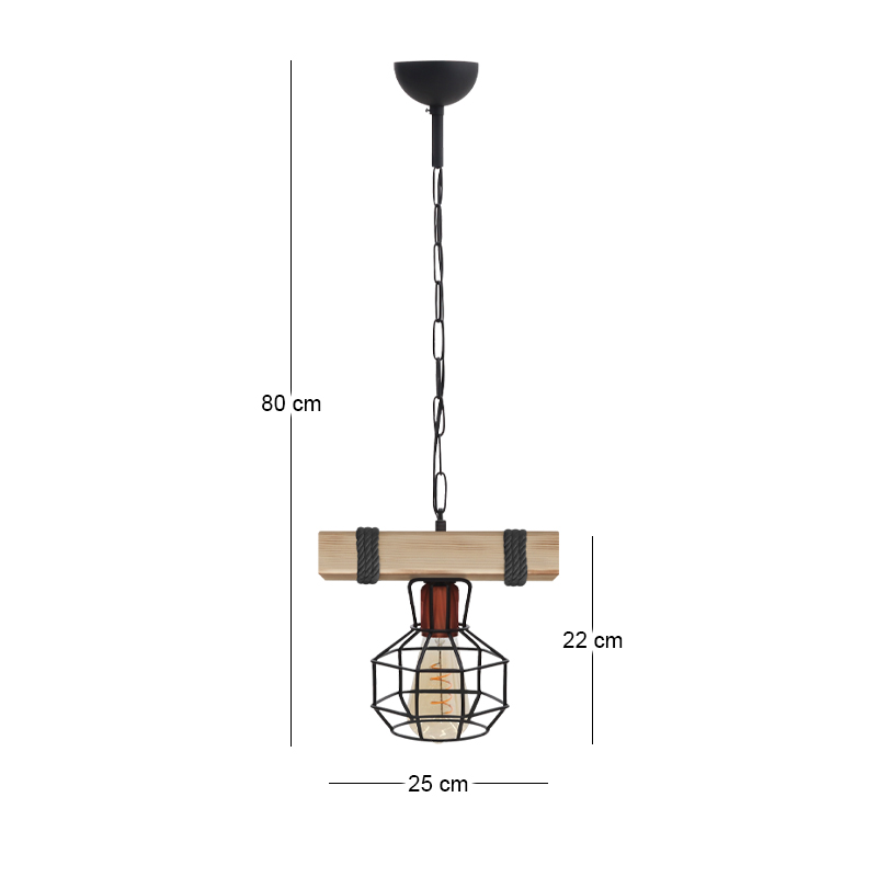 Φωτιστικό οροφής Lumenia Megapap E27 ξύλινο - μεταλλικό μονόφωτο χρώμα φυσικό - μαύρο 25x14x80εκ. - Image 3
