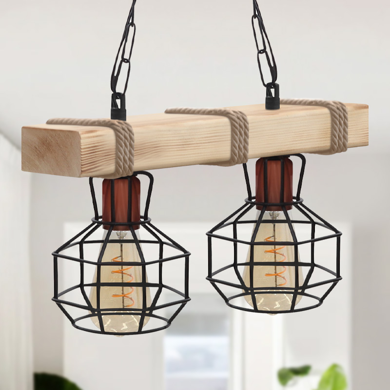 Φωτιστικό οροφής Lumenia Megapap E27 ξύλινο - μεταλλικό δίφωτο χρώμα φυσικό - μαύρο 40x14x80εκ. - Image 2