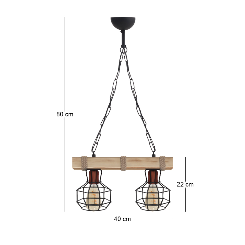 Φωτιστικό οροφής Lumenia Megapap E27 ξύλινο - μεταλλικό δίφωτο χρώμα φυσικό - μαύρο 40x14x80εκ. - Image 3