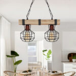 Φωτιστικό οροφής Lumenia Megapap E27 ξύλινο - μεταλλικό δίφωτο χρώμα φυσικό - μαύρο 40x14x80εκ.