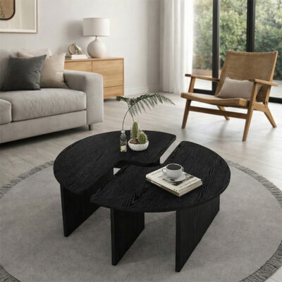 Τραπεζάκι σαλονιού σετ 2 τμχ Dorena Megapap χρώμα sencron black Ø90x41,7εκ.