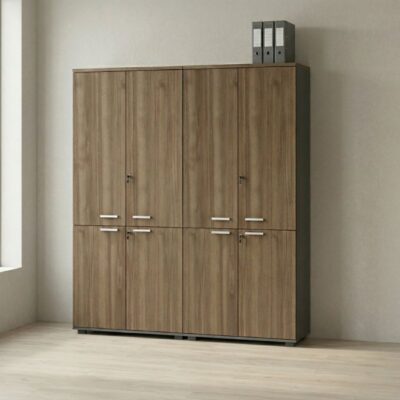 Ντουλάπα γραφείου με κλειδαριά επαγγελματική Venturo Megapap χρώμα ανθρακί - καρυδί 160x40x200εκ.