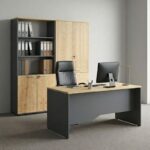 Ντουλάπα γραφείου με κλειδαριά επαγγελματική Venturo Megapap χρώμα ανθρακί - φυσικό οξιάς 160x40x200εκ.