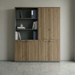 Ντουλάπα γραφείου με κλειδαριά επαγγελματική Venturo Megapap χρώμα ανθρακί - καρυδί 160x40x200εκ.