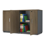 Ντουλάπι γραφείου με κλειδαριά επαγγελματικό Venturo Megapap χρώμα ανθρακί - καρυδί 160x40x80εκ.