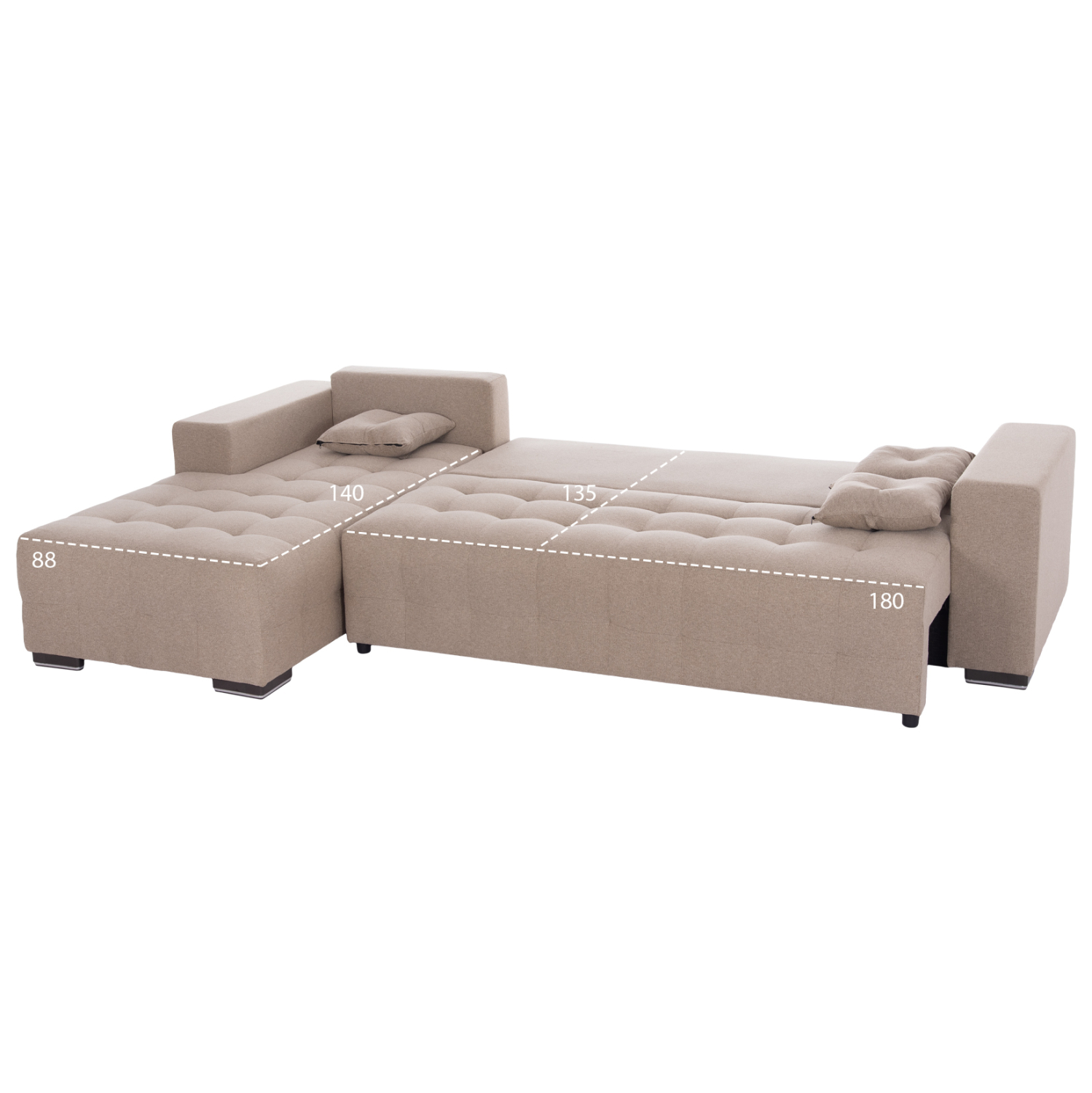 ΓΩΝΙΑΚΟΣ ΚΑΝΑΠΕΣ-ΚΡΕΒΑΤΙ ΜΕ ΑΠΟΘ.ΧΩΡΟ TRENDSTON HM3302.03L ΜΠΕΖ ΥΦΑΣΜΑ 298x177x95Υεκ - Image 3