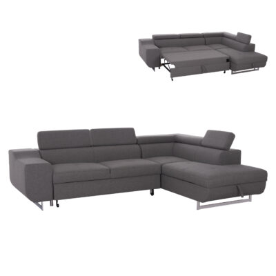 ΓΩΝΙΑΚΟΣ ΚΑΝΑΠΕΣ-ΚΡΕΒΑΤΙ ΜΕ ΑΠΟΘ.ΧΩΡΟ ENCORE HM3301.01R ΓΚΡΙ ΥΦΑΣΜΑ 285x205x90Υεκ.