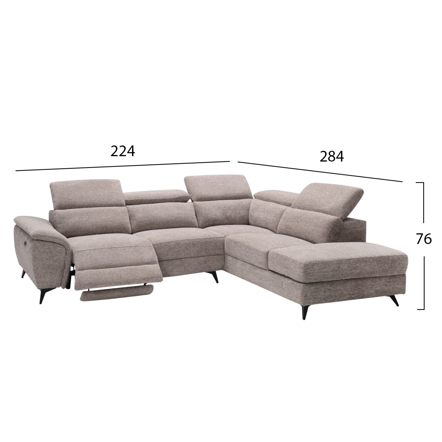 ΚΑΝΑΠΕΣ ΔΕΞΙΑ ΓΩΝΙΑ-ΑΝΑΚΛΙΣΗ & ΑΠΟΘ.ΧΩΡΟΣ-RESTRO HM3339.02R ΜΠΕΖ ΥΦΑΣΜΑ 284x224x76Υ - Image 2