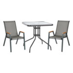 ΣΕΤ ΤΡΑΠΕΖΑΡΙΑΣ 3ΤΜΧ FIGO HM10730.01-- 2 ΚΑΡΕΚΛΕΣ & ΤΕΤΡΑΓΩΝΟ ΤΡΑΠΕΖΙ 60x60εκ ΓΚΡΙ