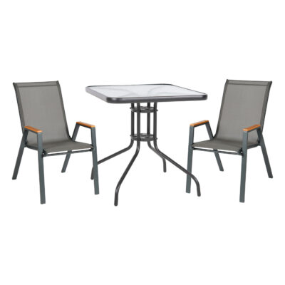 ΣΕΤ ΤΡΑΠΕΖΑΡΙΑΣ 3ΤΜΧ FIGO HM10730.01-- 2 ΚΑΡΕΚΛΕΣ & ΤΕΤΡΑΓΩΝΟ ΤΡΑΠΕΖΙ 60x60εκ ΓΚΡΙ