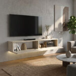 Έπιπλο τηλεόρασης επιτοίχιο Aristo Megapap με LED χρώμα travertine 135x31,6x25εκ.