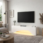 Έπιπλο τηλεόρασης Mara Megapap με LED χρώμα λευκό 150x31,4x40εκ.