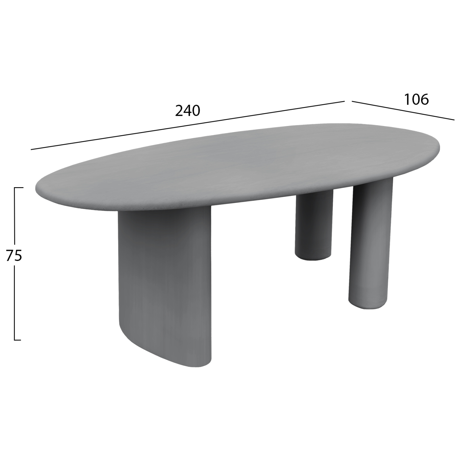 ΤΡΑΠΕΖΙ ΤΡΑΠΕΖΑΡΙΑΣ ΟΒΑΛ VOLPE HM6599.01 ΓΚΡΙ FIBER CEMENT 240x100x75Υεκ - Image 2